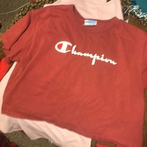 cropped champion T-shirt.